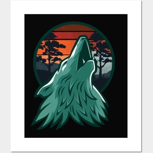 Wild Wolf Falls In Love With The Moon- Vintage Sunset Posters and Art